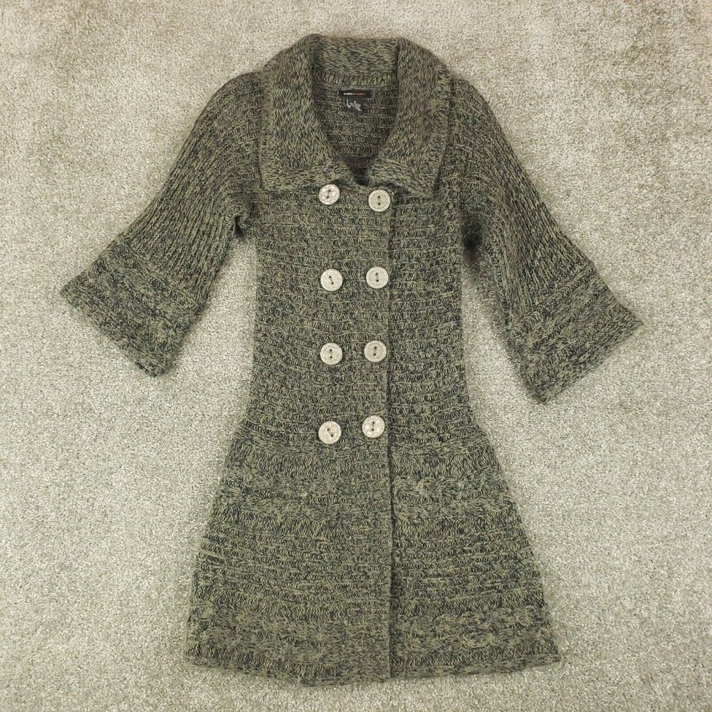BCBGMAXAZRIA Sweater Jacket Small S Womens Green Wool Double Breast Snap Button